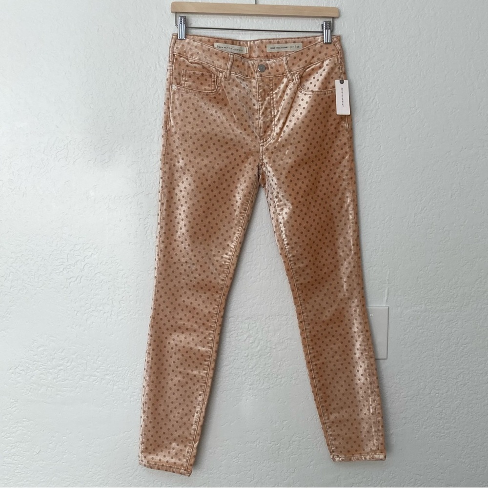 Pilcro and the Letterpress High Rise Skinny Pink Gold Velour Pants Jeans Size 28